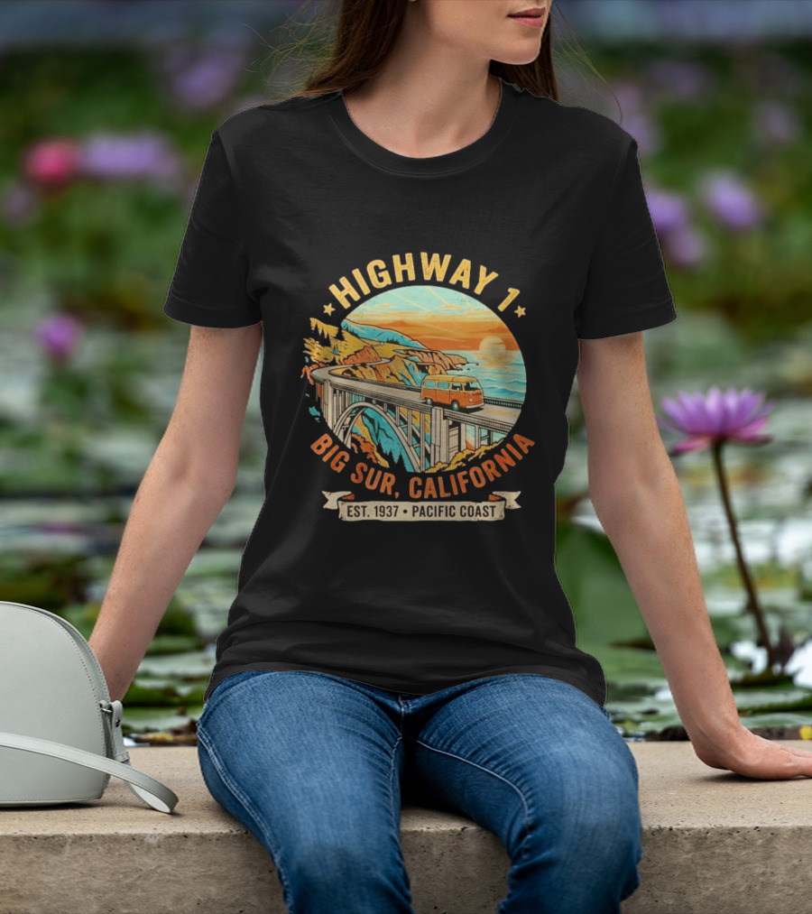 Highway 1 Big Sur California Pacific Coast Est 1937 Vintage Scenic Road Trip T-Shirt