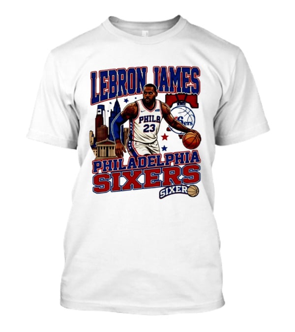 LeBron James Philadelphia Sixers No 23 Jersey Cityscape Basketball T-Shirt