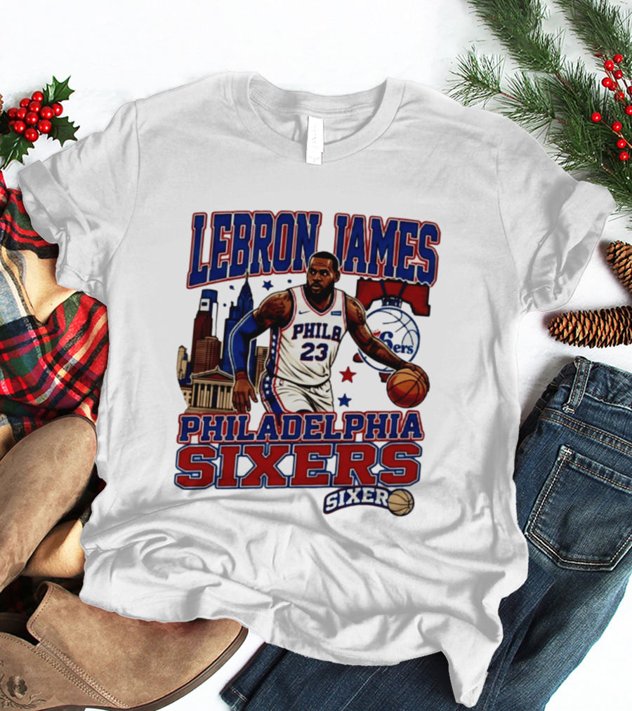 LeBron James Philadelphia Sixers No 23 Jersey Cityscape Basketball T-Shirt