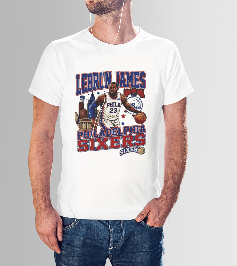LeBron James Philadelphia Sixers No 23 Jersey Cityscape Basketball T-Shirt
