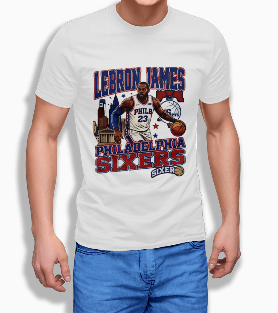 LeBron James Philadelphia Sixers No 23 Jersey Cityscape Basketball T-Shirt