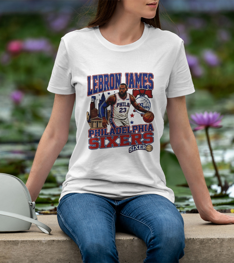 LeBron James Philadelphia Sixers No 23 Jersey Cityscape Basketball T-Shirt