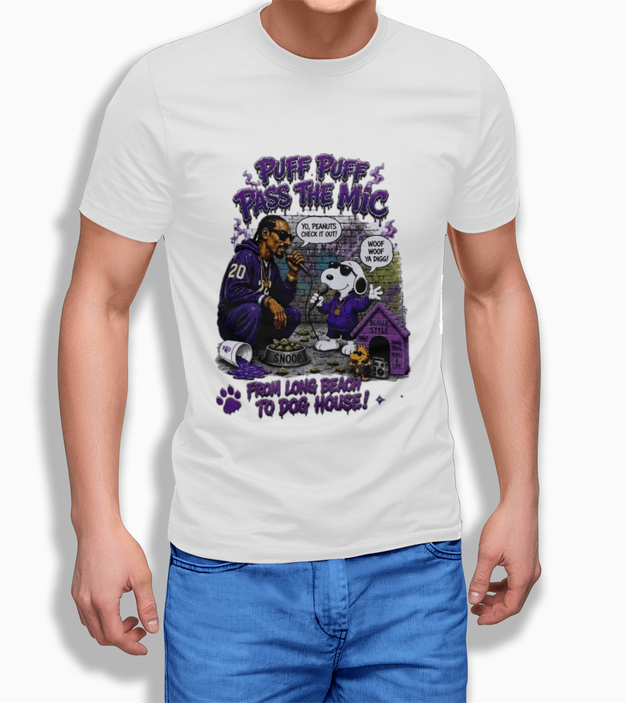 Puff Puff Pass The Mic Snoop Dogg Snoopy Collaboration From Long Beach To Dog House T-Shirt