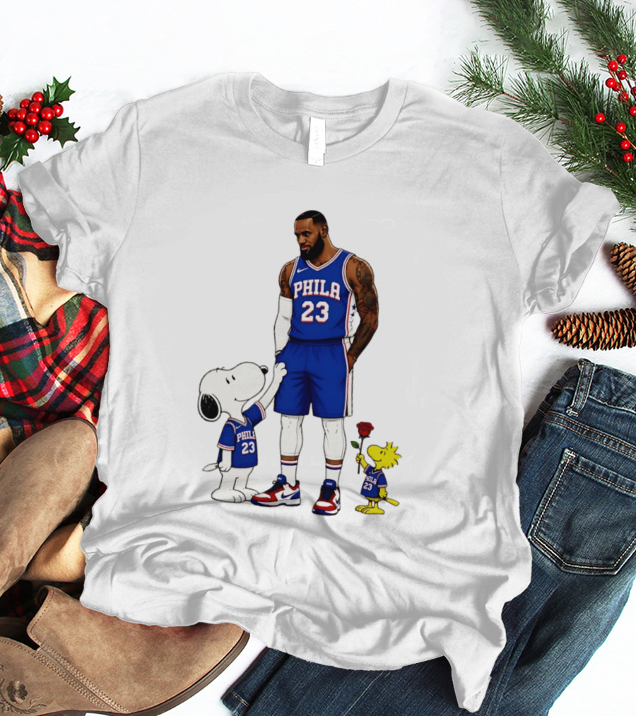 Philadelphia 76ers LeBron James With Snoopy And Woodstock 2026 T-Shirt