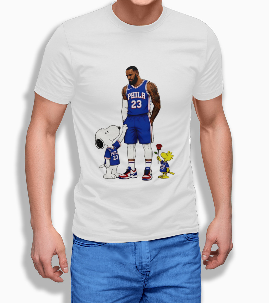 Philadelphia 76ers LeBron James With Snoopy And Woodstock 2026 T-Shirt