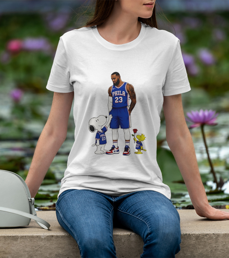 Philadelphia 76ers LeBron James With Snoopy And Woodstock 2026 T-Shirt