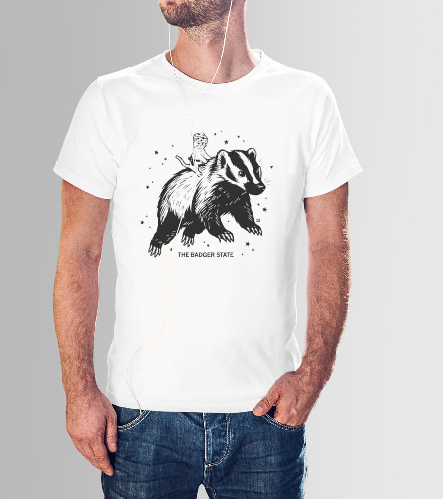 The Badger State Cat Wearing Cheese Hat On Badger With Stars T-Shirt
