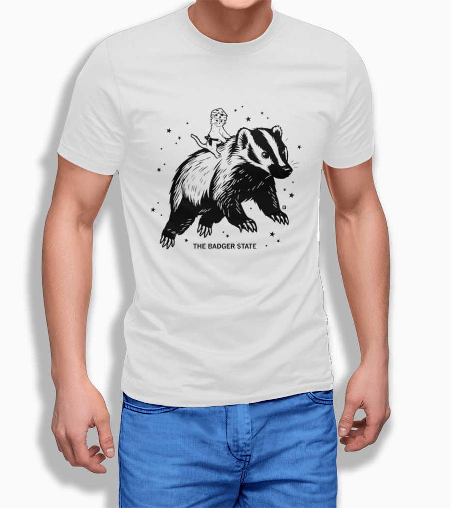 The Badger State Cat Wearing Cheese Hat On Badger With Stars T-Shirt