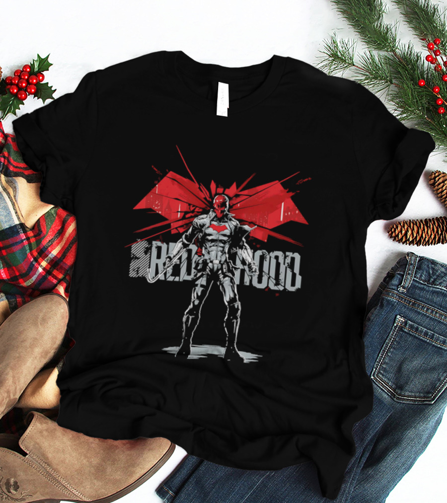 Red Hood Dynamic Vigilante Hero With Red Bat T-Shirt