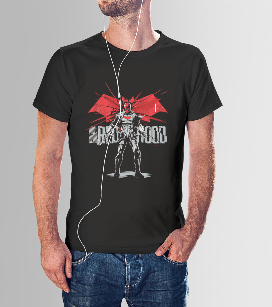 Red Hood Dynamic Vigilante Hero With Red Bat T-Shirt