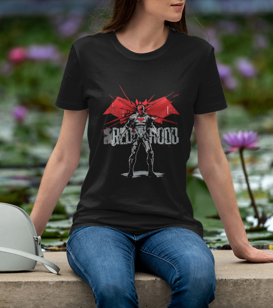 Red Hood Dynamic Vigilante Hero With Red Bat T-Shirt