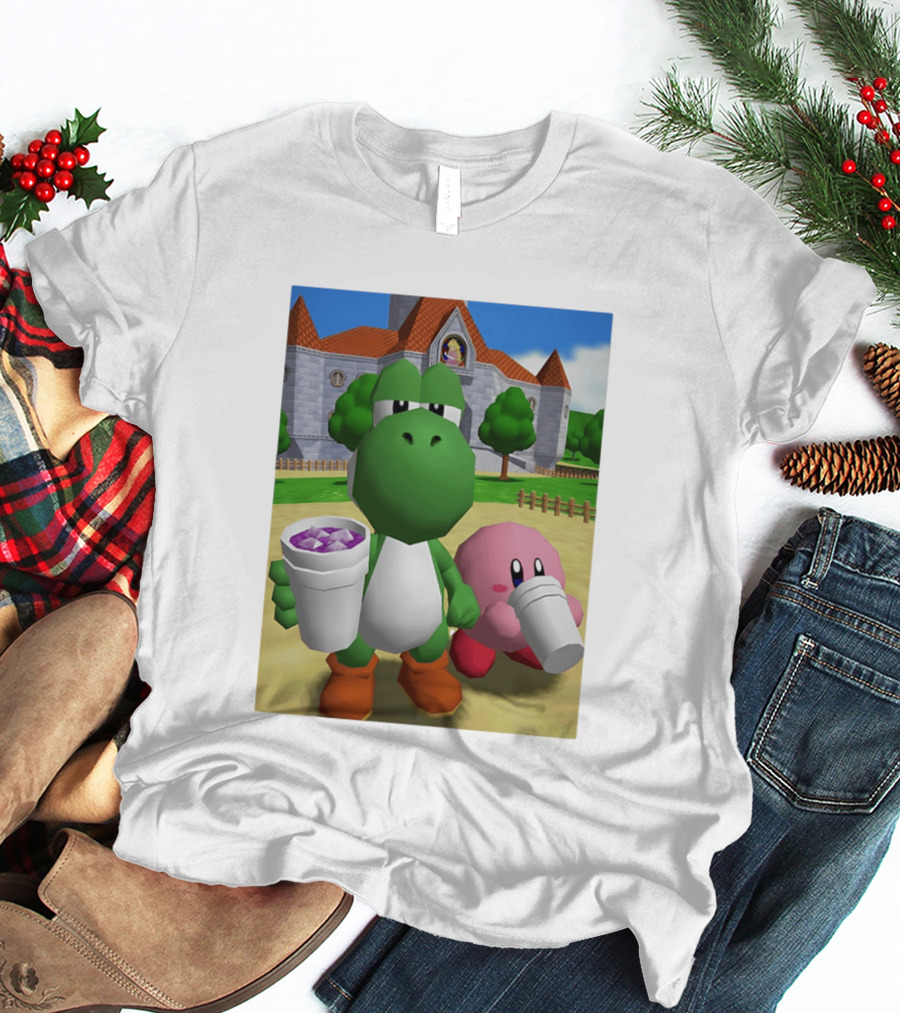 Yoshi Kirby Lean Purple Drink Castle Scene T-Shirt