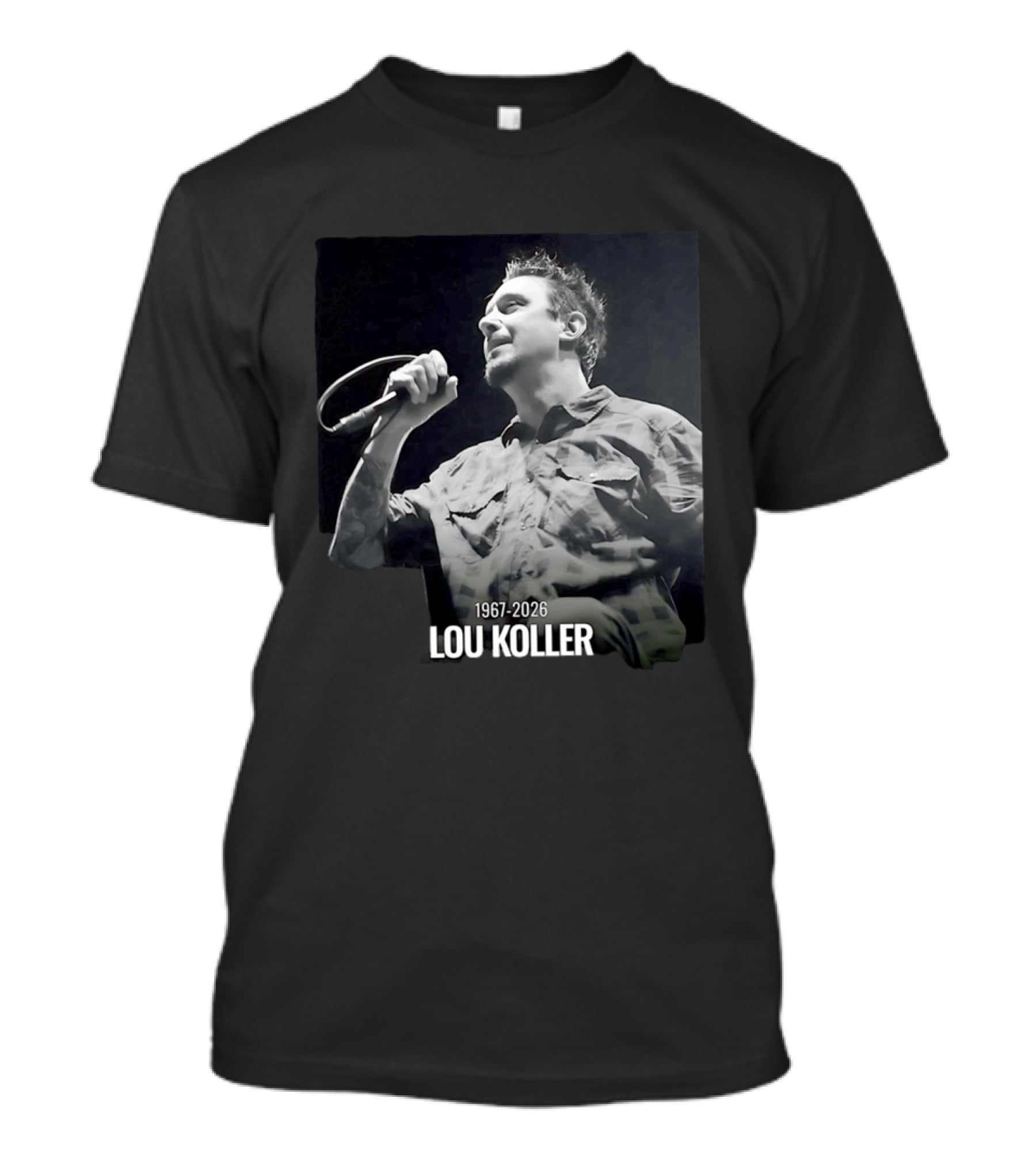 1967 2026 Lou Koller Microphone Plaid Black And White T-Shirt