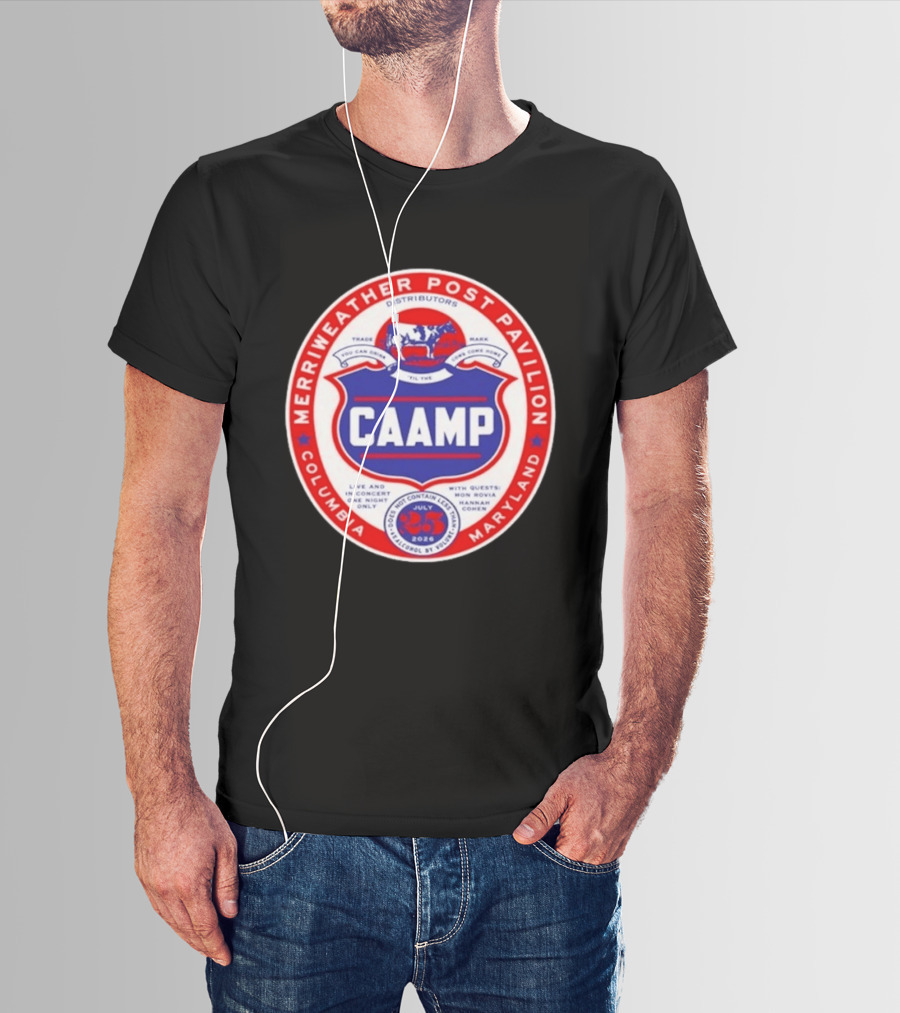 Merriweather Post Pavilion Caamp 2026 Columbia Maryland Concert With Mon Rovio And Hannah Cohen T-Shirt