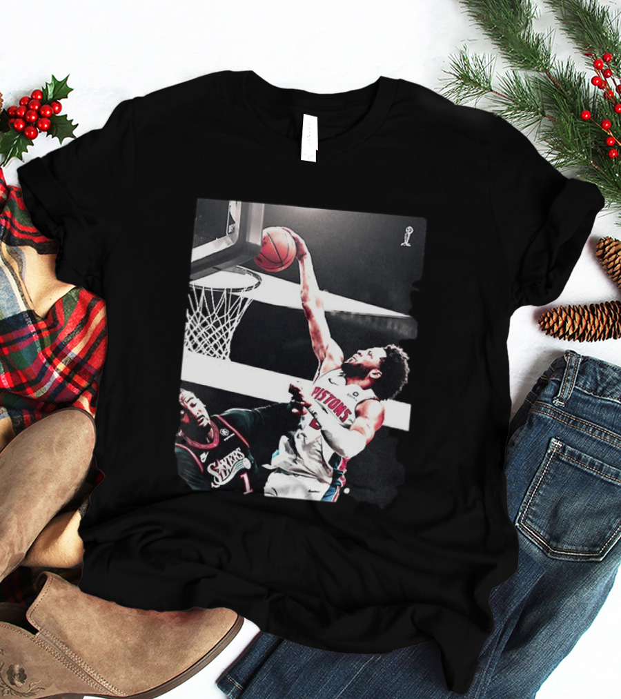 Pistons Cade Cunningham Slam Dunk Vs 76ers Andrei Drummond NBA Action T-Shirt