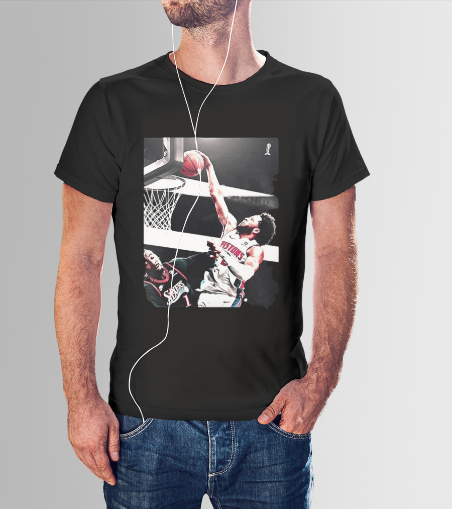 Pistons Cade Cunningham Slam Dunk Vs 76ers Andrei Drummond NBA Action T-Shirt