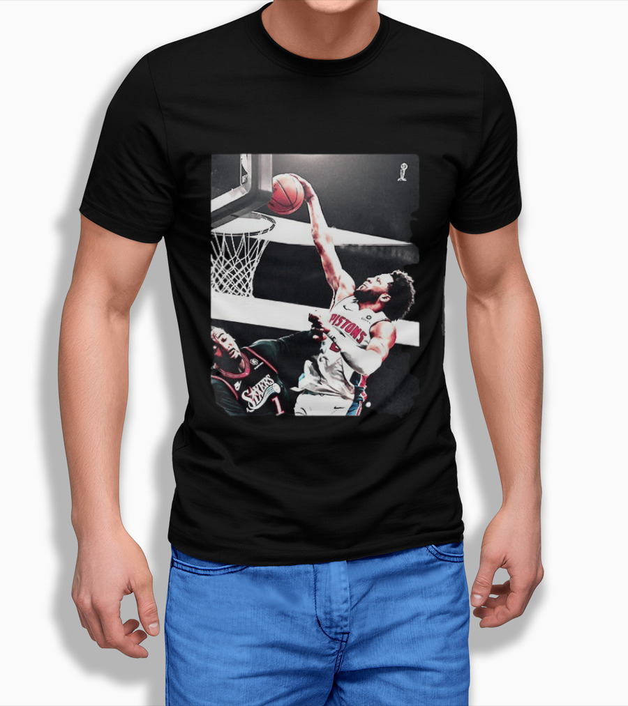 Pistons Cade Cunningham Slam Dunk Vs 76ers Andrei Drummond NBA Action T-Shirt