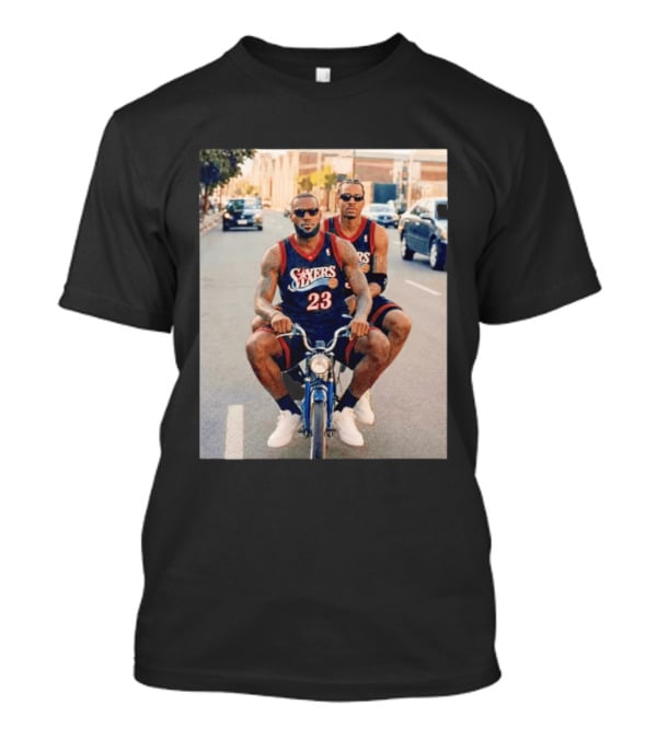 Philadelphia 76ers LeBron James Allen Iverson Duo On Bicycle T-Shirt