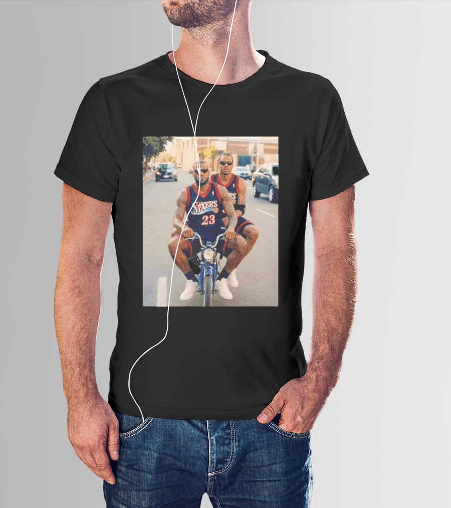 Philadelphia 76ers LeBron James Allen Iverson Duo On Bicycle T-Shirt