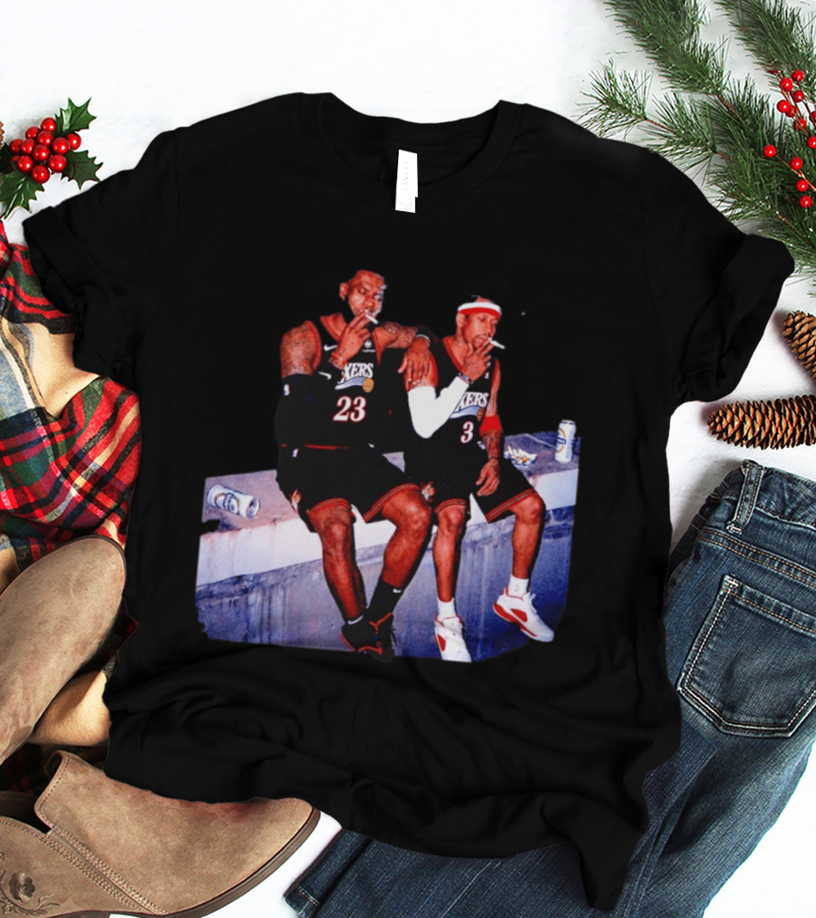 LeBron James Allen Iverson Smoking Philadelphia 76ers Skyline T-Shirt