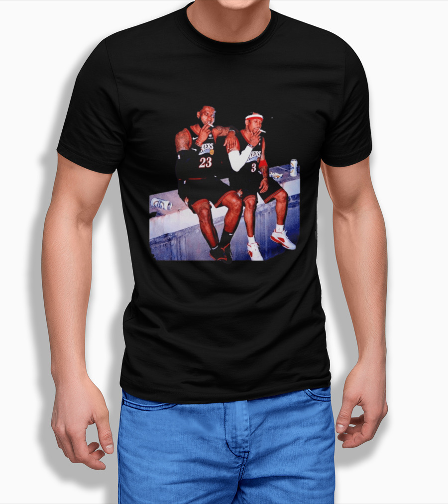 LeBron James Allen Iverson Smoking Philadelphia 76ers Skyline T-Shirt