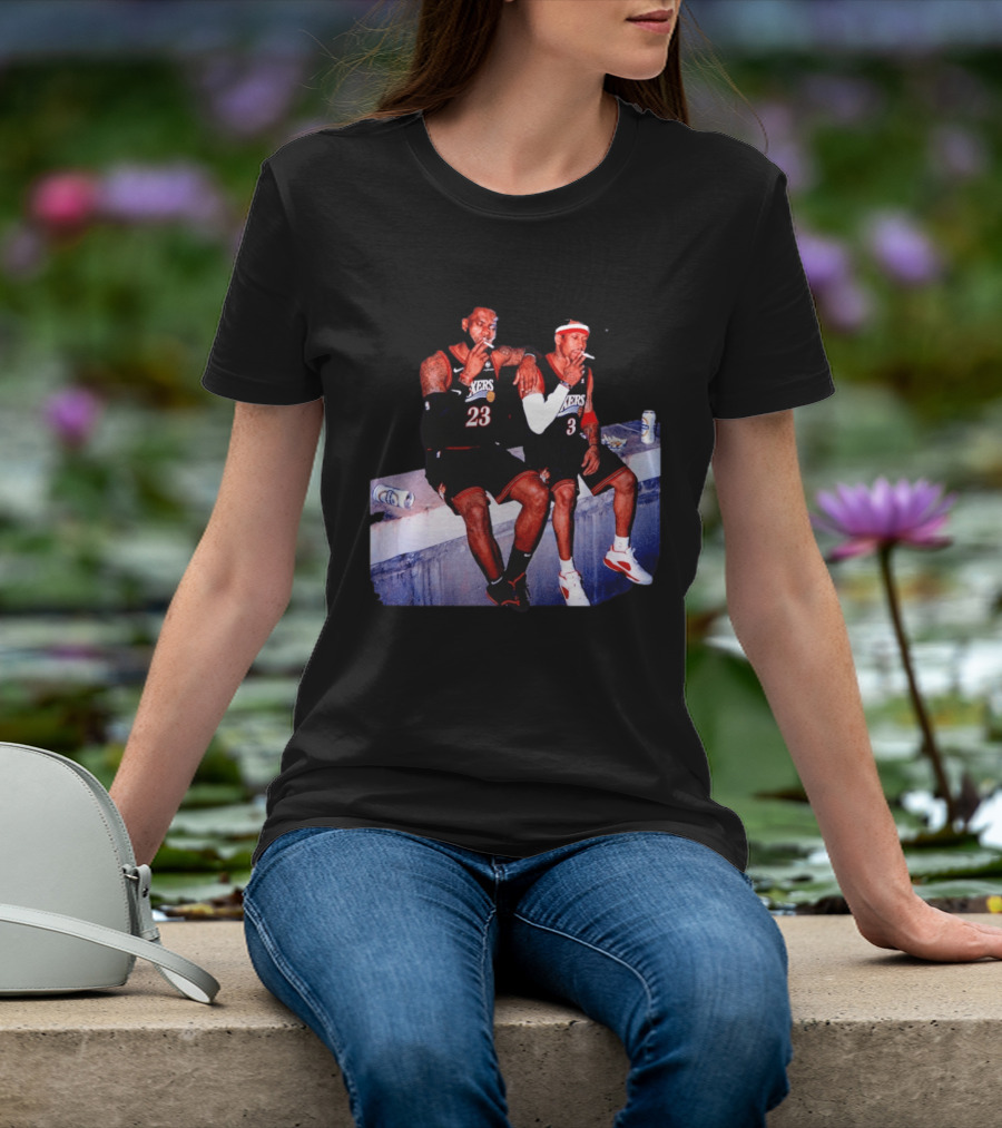 LeBron James Allen Iverson Smoking Philadelphia 76ers Skyline T-Shirt