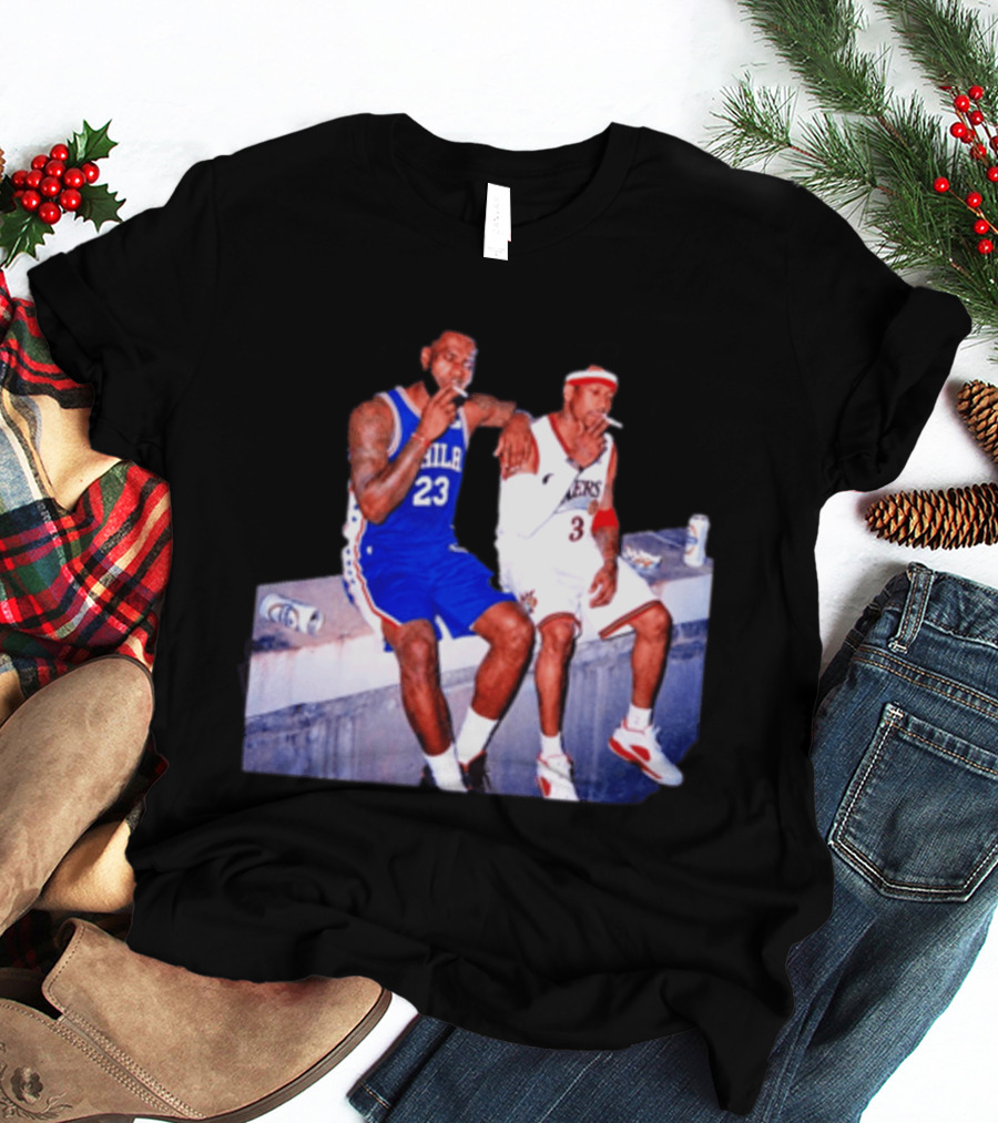 LeBron James Allen Iverson Philadelphia 76ers Smoking Scene Vintage NBA T-Shirt