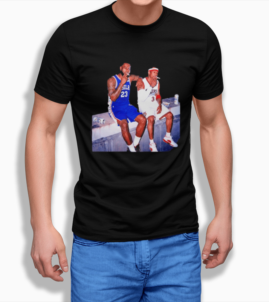 LeBron James Allen Iverson Philadelphia 76ers Smoking Scene Vintage NBA T-Shirt