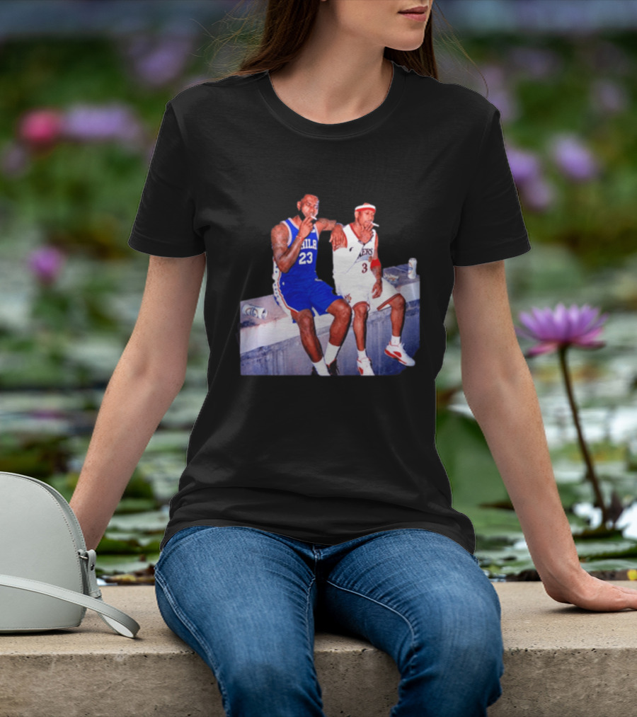 LeBron James Allen Iverson Philadelphia 76ers Smoking Scene Vintage NBA T-Shirt