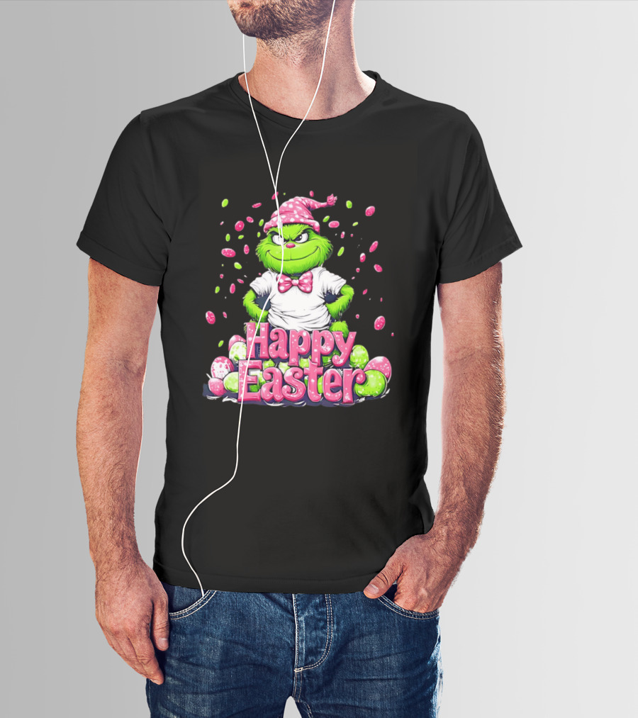 Happy Easter Grinch In Festive Hat With Colorful Eggs T-Shirt