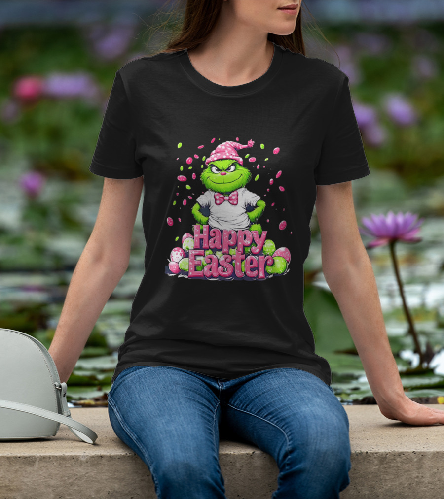 Happy Easter Grinch In Festive Hat With Colorful Eggs T-Shirt