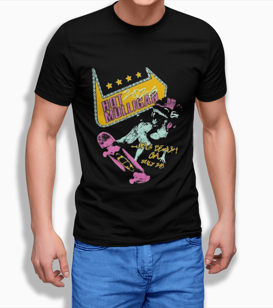 Hot Mulligan Long Beach CA 2026 Warped Tour July 25 Skateboarding Art With Stars T-Shirt