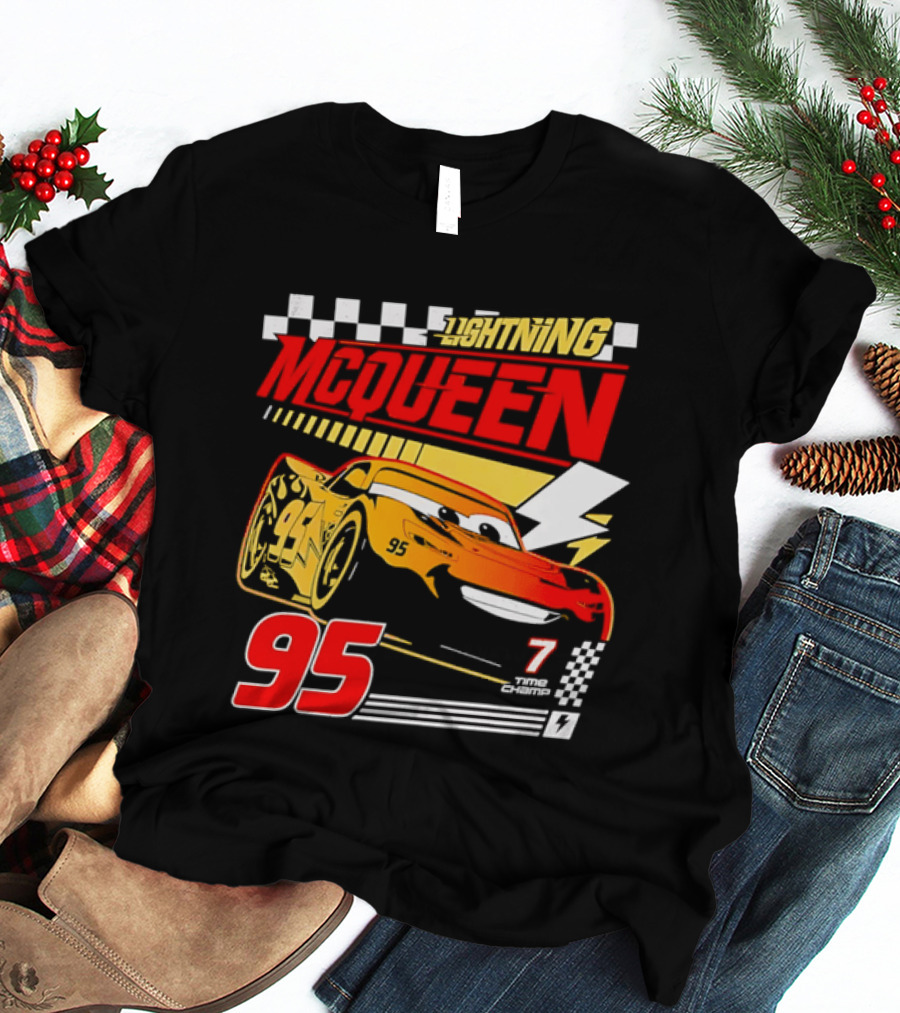 Lightning McQueen Racing 95 Champion Car Number 7 Lightning Bolt T-Shirt