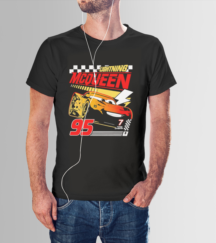 Lightning McQueen Racing 95 Champion Car Number 7 Lightning Bolt T-Shirt