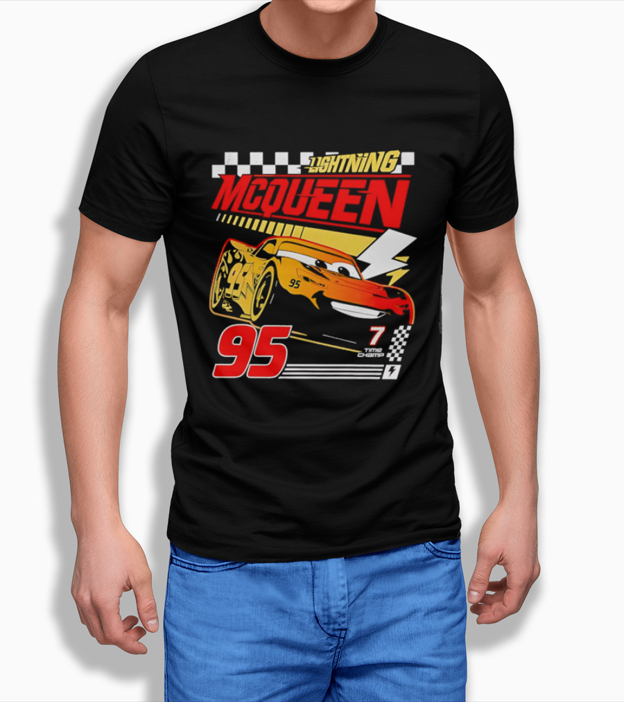 Lightning McQueen Racing 95 Champion Car Number 7 Lightning Bolt T-Shirt
