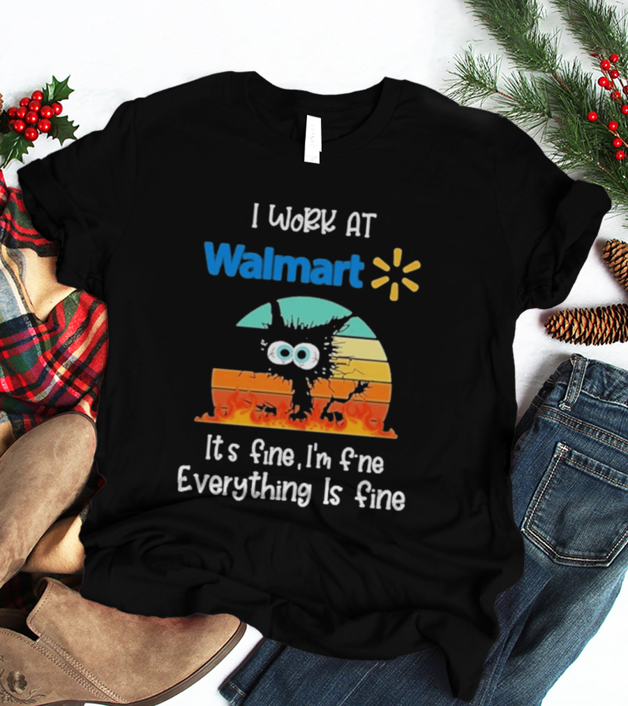 I Work At Walmart Its Fine Im Fine Everything Is Fine Emoji Wall Crack Puzzle T-Shirt