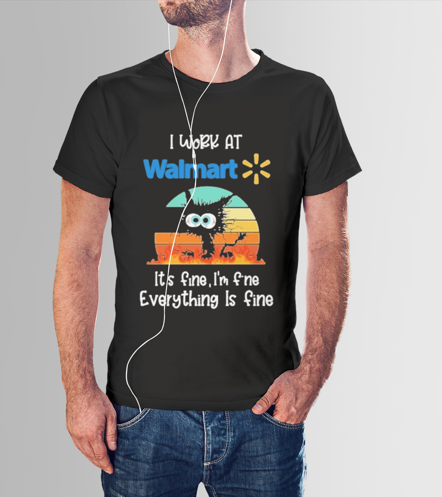 I Work At Walmart Its Fine Im Fine Everything Is Fine Emoji Wall Crack Puzzle T-Shirt