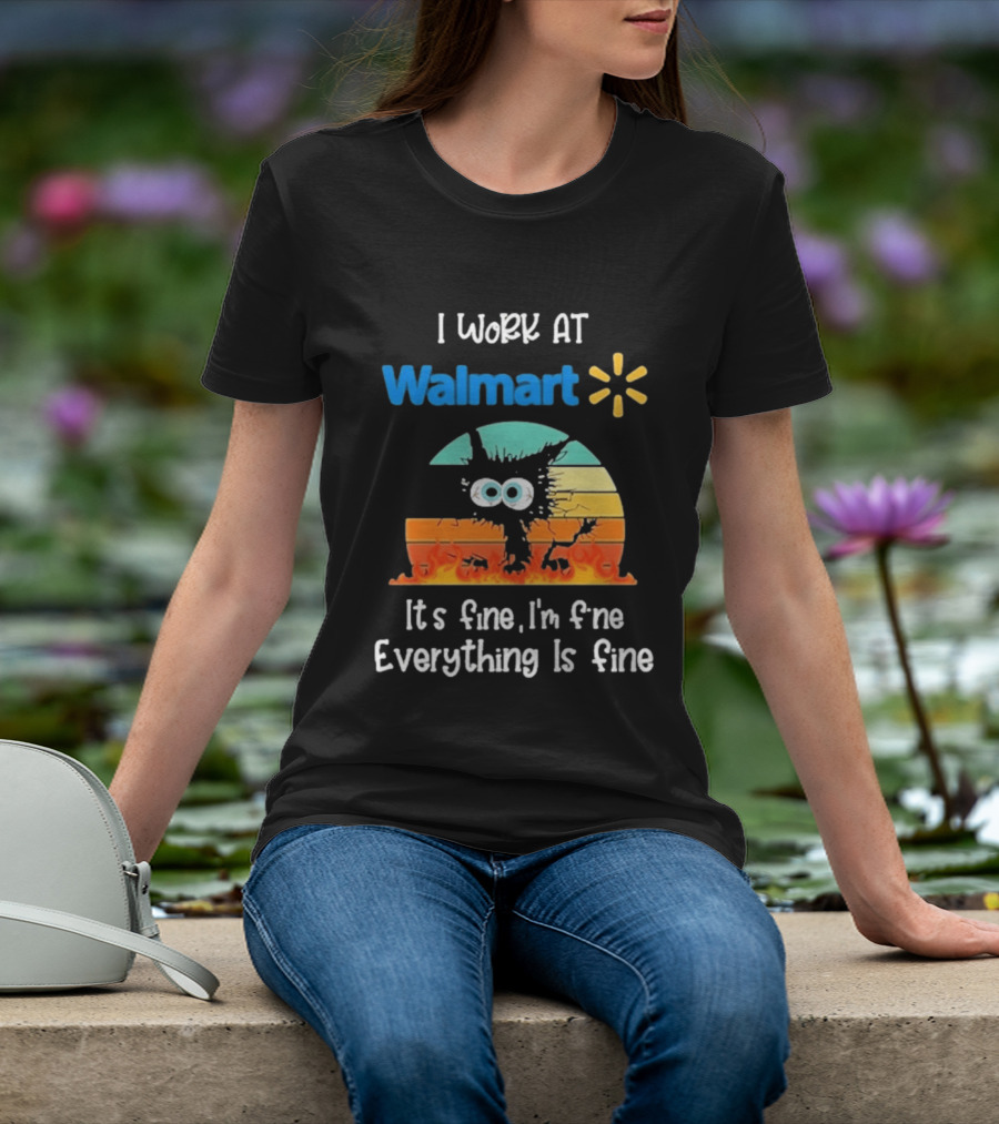 I Work At Walmart Its Fine Im Fine Everything Is Fine Emoji Wall Crack Puzzle T-Shirt
