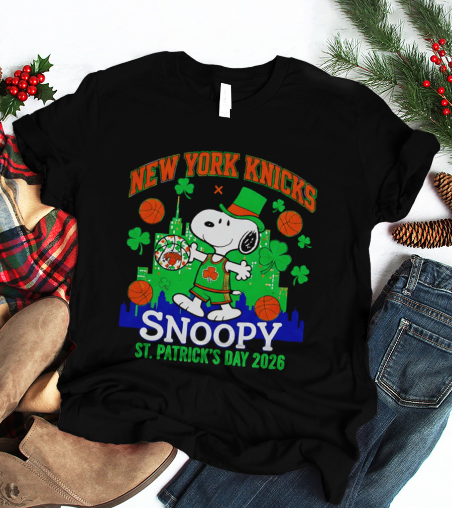 New York Knicks Snoopy St Patrick's Day 2026 Celebration T-Shirt