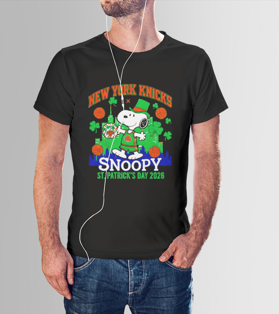 New York Knicks Snoopy St Patrick's Day 2026 Celebration T-Shirt