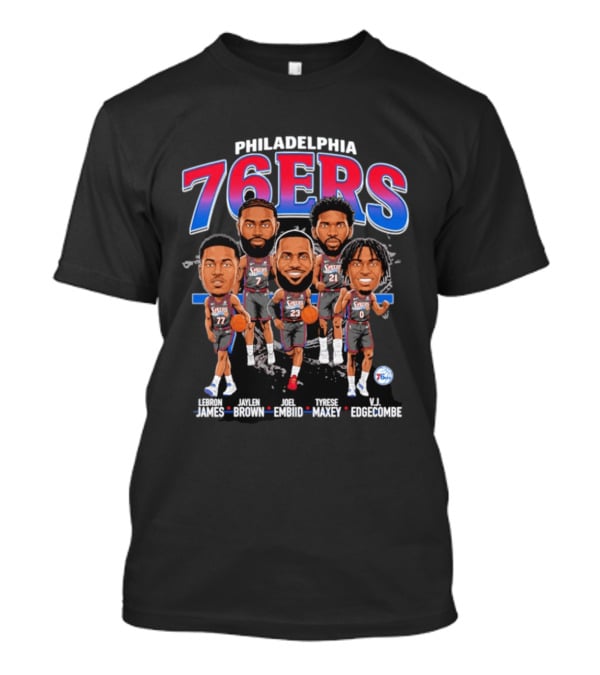 Philadelphia 76ers LeBron James Jaylen Brown Joel Embiid Tyrese Maxey VJ Edgecombe Caricature T-Shirt