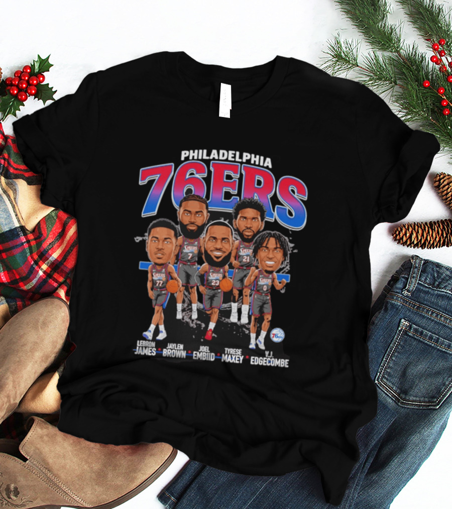 Philadelphia 76ers LeBron James Jaylen Brown Joel Embiid Tyrese Maxey VJ Edgecombe Caricature T-Shirt