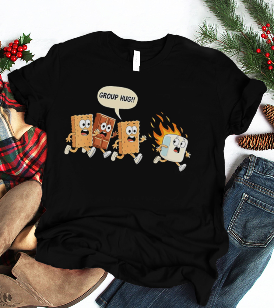 S'mores Cartoon Group Hug Chocolate Graham Cracker Marshmallow Fun T-Shirt