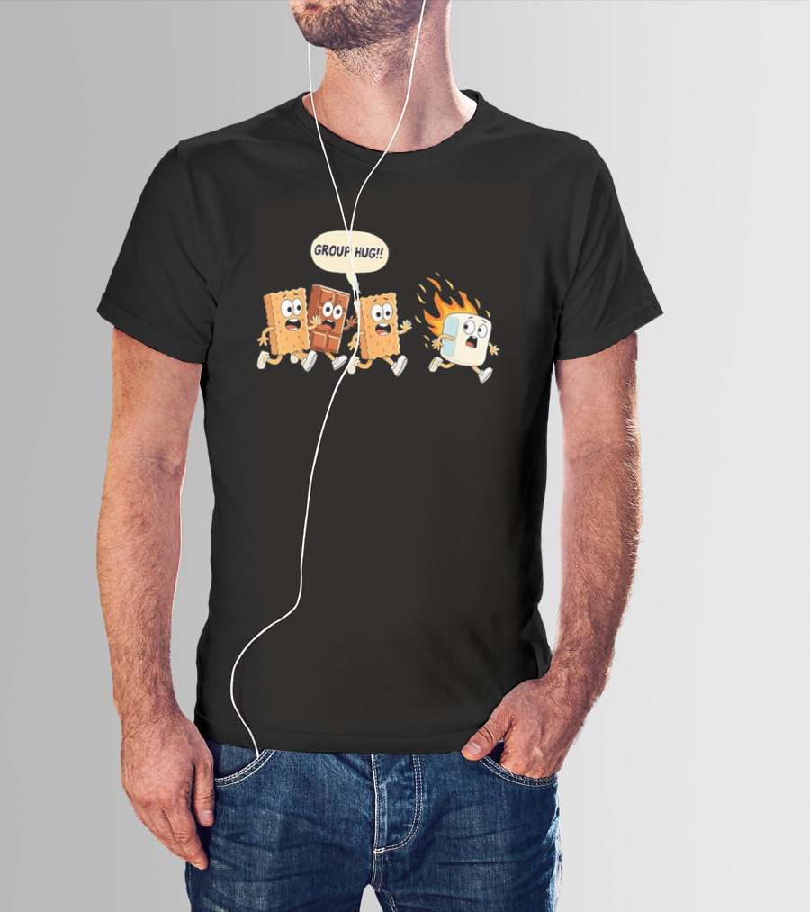 S'mores Cartoon Group Hug Chocolate Graham Cracker Marshmallow Fun T-Shirt