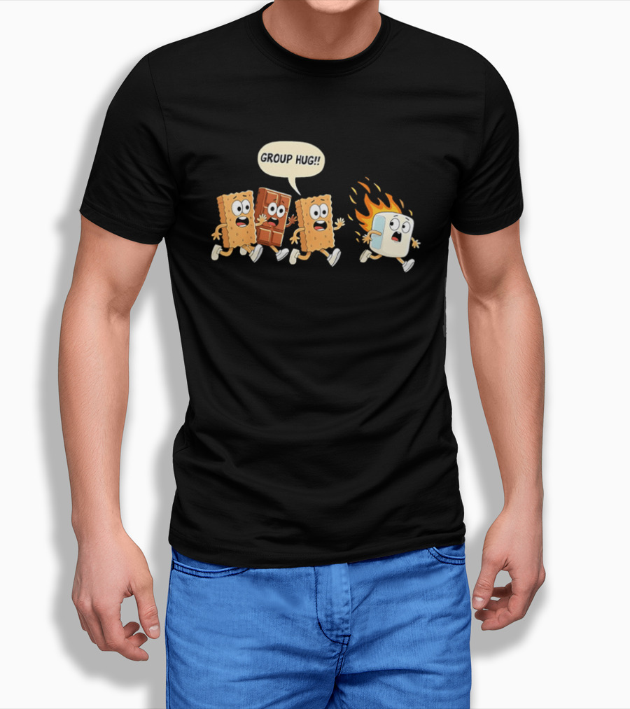 S'mores Cartoon Group Hug Chocolate Graham Cracker Marshmallow Fun T-Shirt