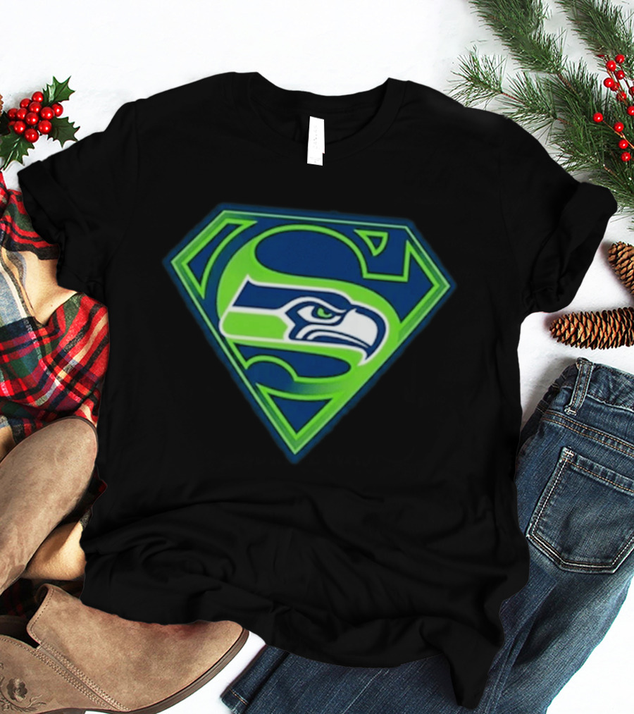 Seattle Seahawks Superman Logo S Symbol Fusion T-Shirt