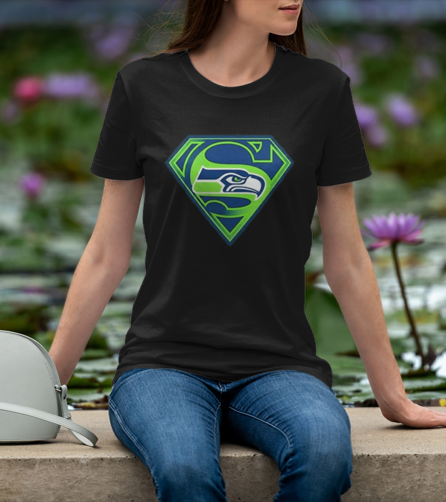 Seattle Seahawks Superman Logo S Symbol Fusion T-Shirt