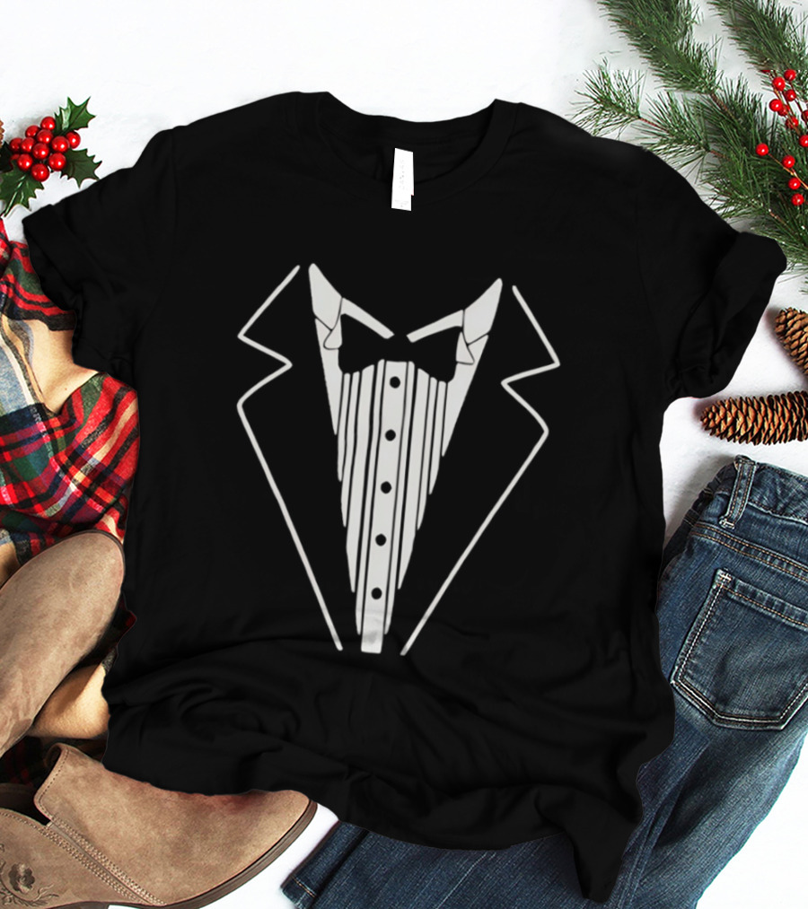 Tuxedo Suit Formal Wear Costume Tux Bow Tie Buttons T-Shirt