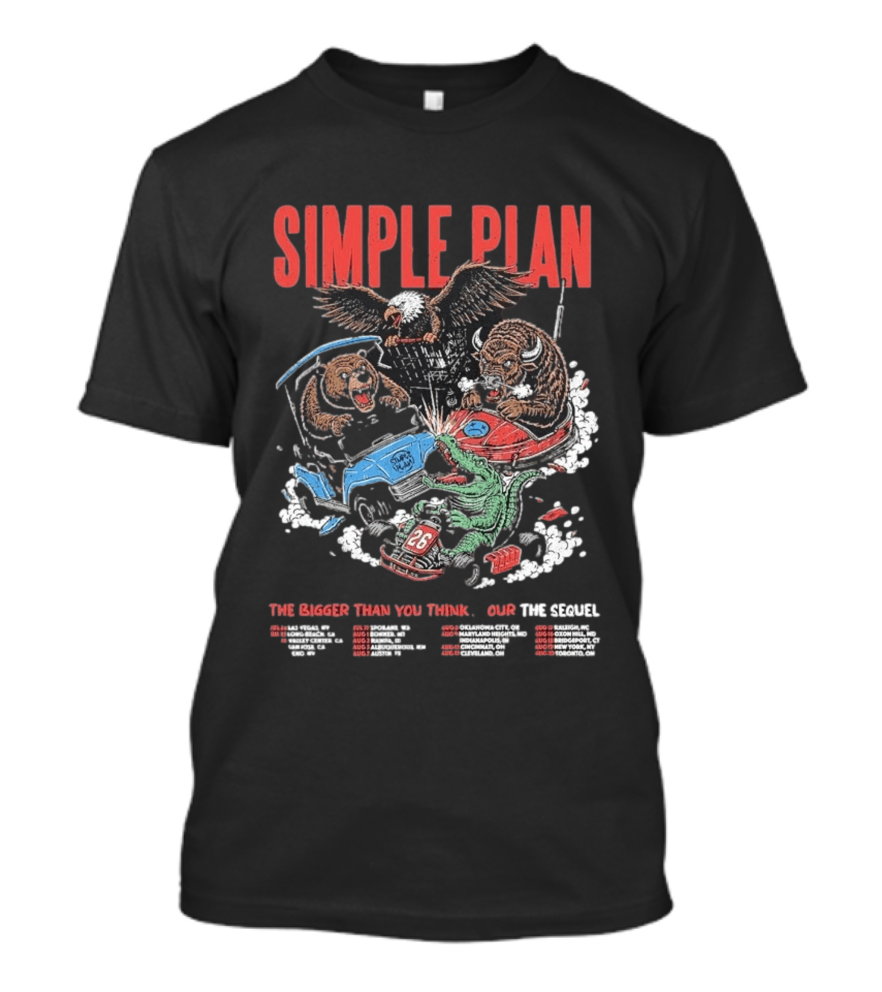 Simple Plan The Bigger Than You Think Tour 2026 Dates The Sequel Animals And Car Racing T-Shirt