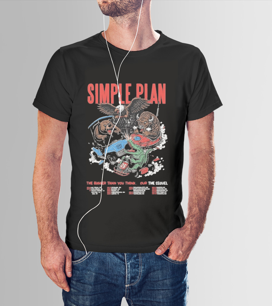 Simple Plan The Bigger Than You Think Tour 2026 Dates The Sequel Animals And Car Racing T-Shirt